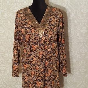 Win Blue Multicolor Embellished Sequin Tunic XL